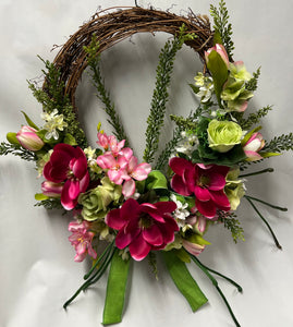 Hot Pink, Lime Green and White Floral Wreath