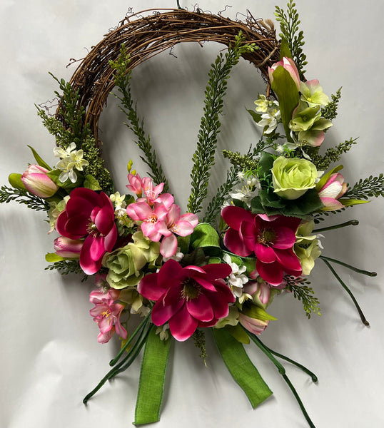 Hot Pink, Lime Green and White Floral Wreath