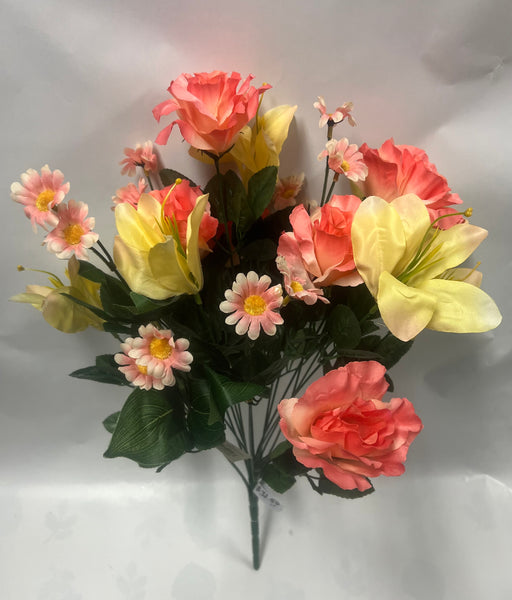 Artificial Rose/ Lily/ Daisy Bush -Coral