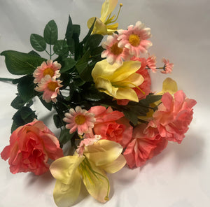 Artificial Rose/ Lily/ Daisy Bush -Coral