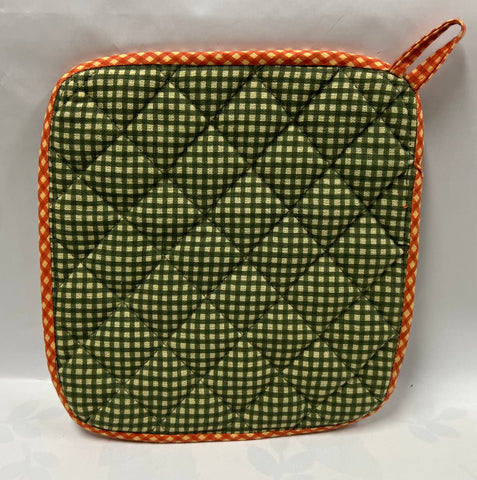 Pot Holder -Green/ Orange Checkered