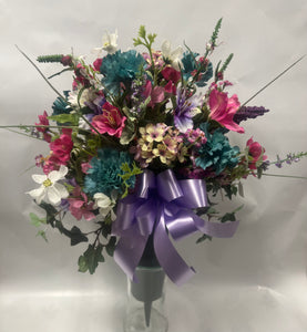 Artificial Cemetery Vase -Teal, Hot Pink, White, Purple, Mauve and Pink