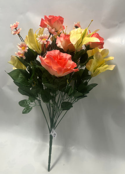 Artificial Rose/ Lily/ Daisy Bush -Coral