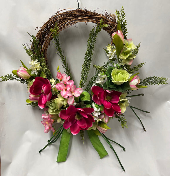 Hot Pink, Lime Green and White Floral Wreath