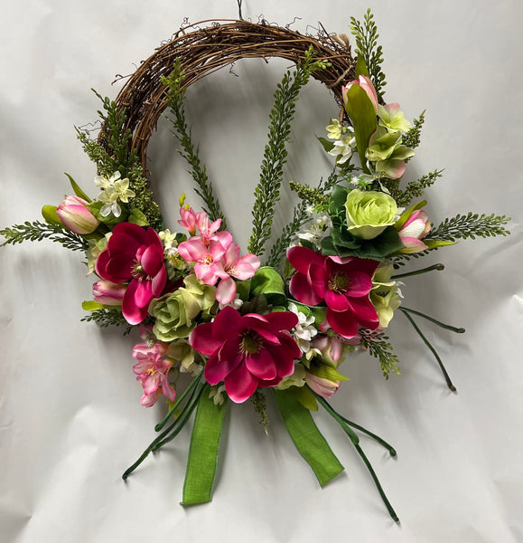 Hot Pink, Lime Green and White Floral Wreath