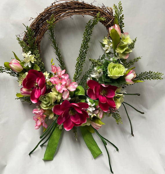 Hot Pink, Lime Green and White Floral Wreath