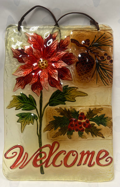 Glass Welcome Sign -Poinsettia