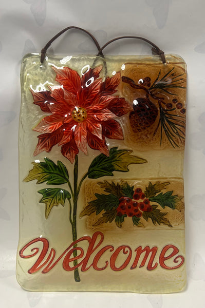 Glass Welcome Sign -Poinsettia