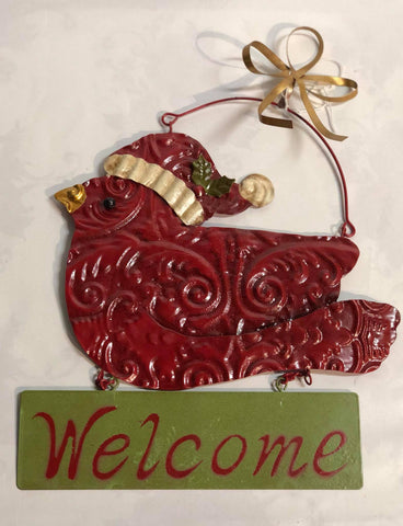 Metal Cardinal "Welcome" Sign