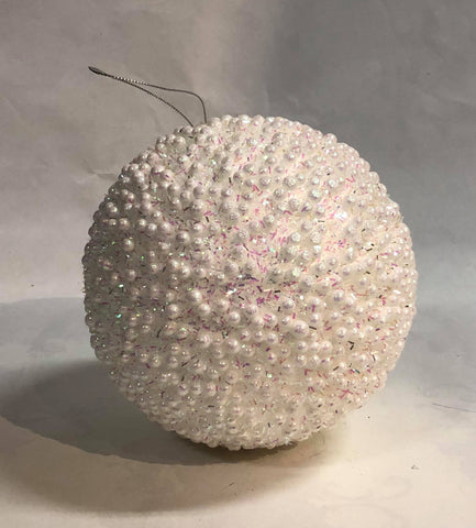 Large Sparkly Ball Ornament -White iridescent